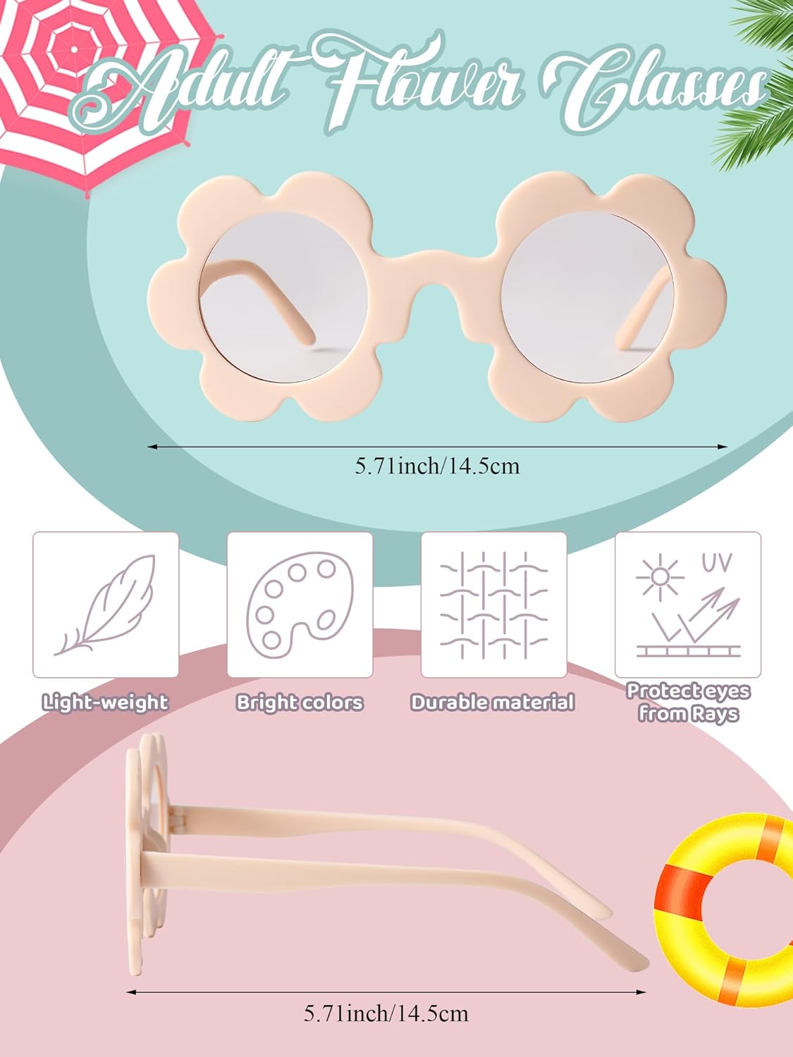 Kanayu 20 Pairs Flower Sunglasses Adult Bulk 5.71 Inch Round UV Protection Sunflower Eyewear Cute Colorful Flower Shaped Outdoor Beach for Women Men Birthday Pool Bachelorette Party Accessories Gifts - Image 2