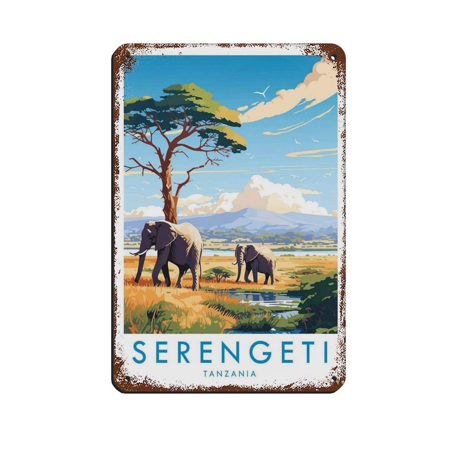 Serengeti Travel Poster, Tanzania Tin Sign Vintage Metal Pub Club Cafe Bar Home Wall Art Decoration Poster Retro 8x12inch(20x30cm)