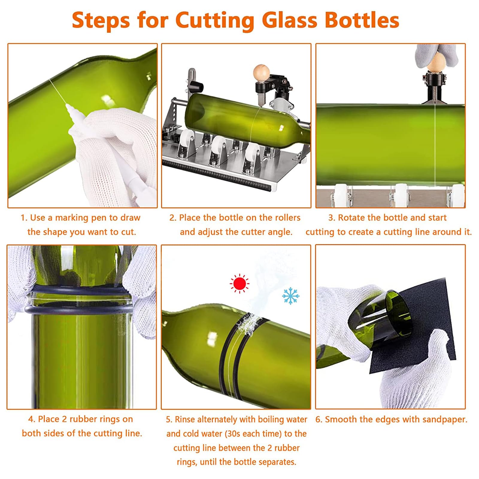 Cortador De Botellas De Vidrio Multifuncional, con Accesorios Completos, Kit De Herramientas De Corte De Vidrio Mejorado para Todas Las Formas Y Diferentes Ángulos, Cerveza, Whisky, Vino