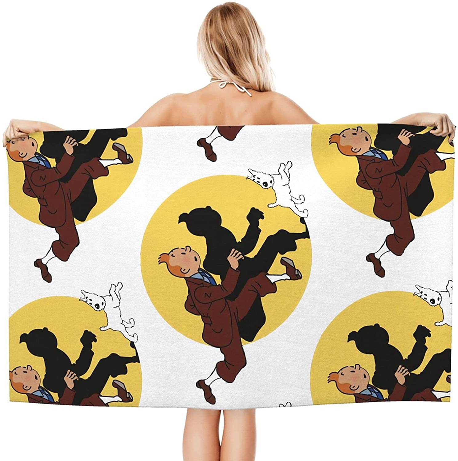 APOH The Adventures of Tintin Strandtuch Anime-Fans Badetuch Mikrofaser Handtuch Strand fur Junge und Mädchen Geschenke Sandfrei Badelaken (210x150cm, Tintin1)