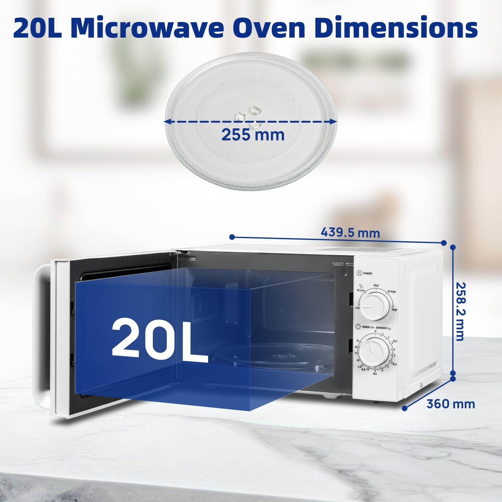 Smad Micro-ondes, 20L, 700W, Petit Micro onde, 5 Niveaux de Puissance, Décongélation par Temps/Poids, Minuterie 35mins, Plateau Tournant 255mm, Blanc