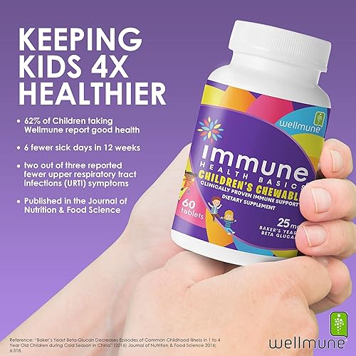Miniatura 4 de Comprimidos masticables para niños, Wellmune clínicamente probados altamente purificados suplementos de inmunidad beta glucano para niños, aprobados