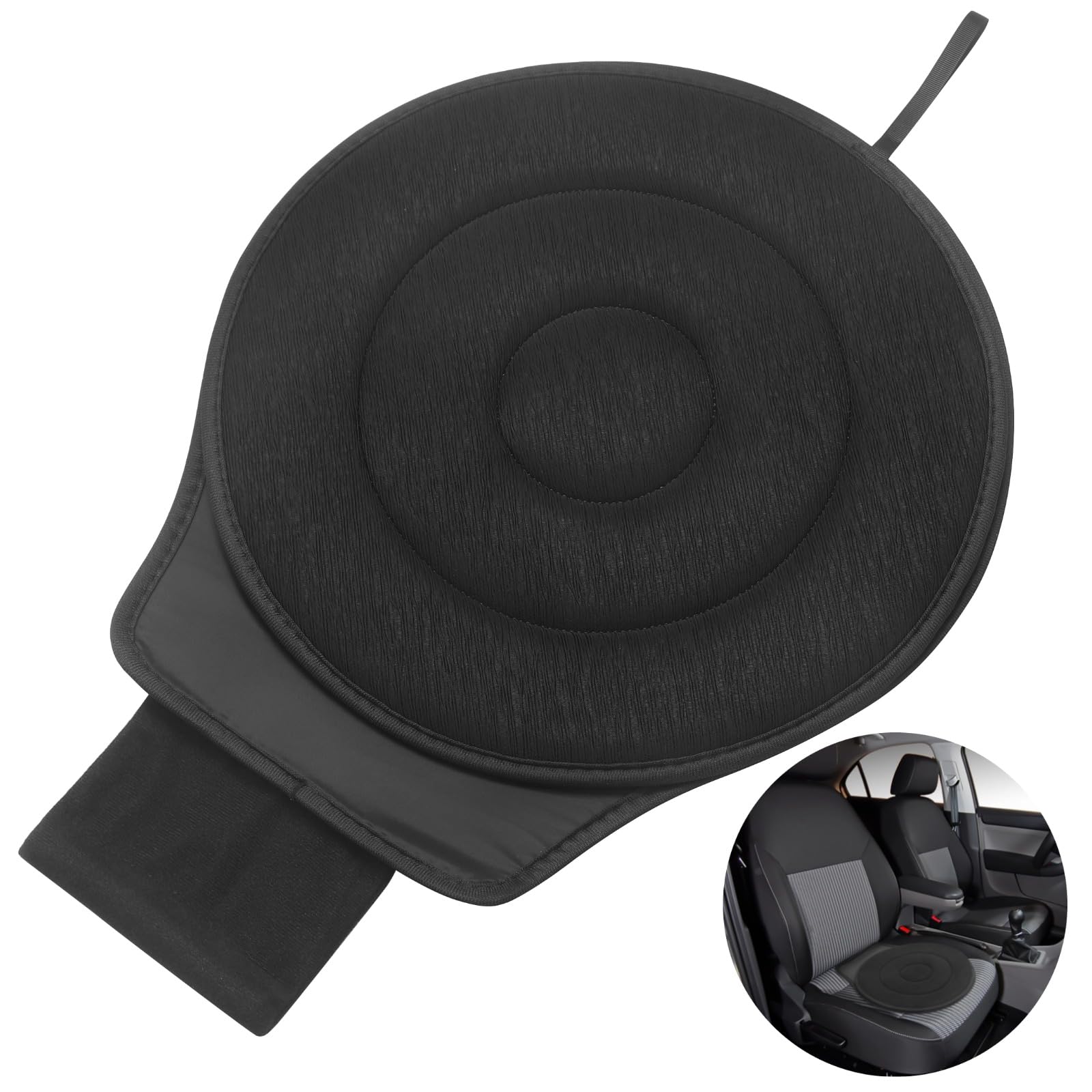 YAGOKKI 360° Rotating Car Seat Cushion, 20.87" x 15.75" Polyester Swivel Pad with Thick and Soft Base, Black Ergonomic Support for Elderly/Mobility Challenges, Enhanced Lumbar Stability