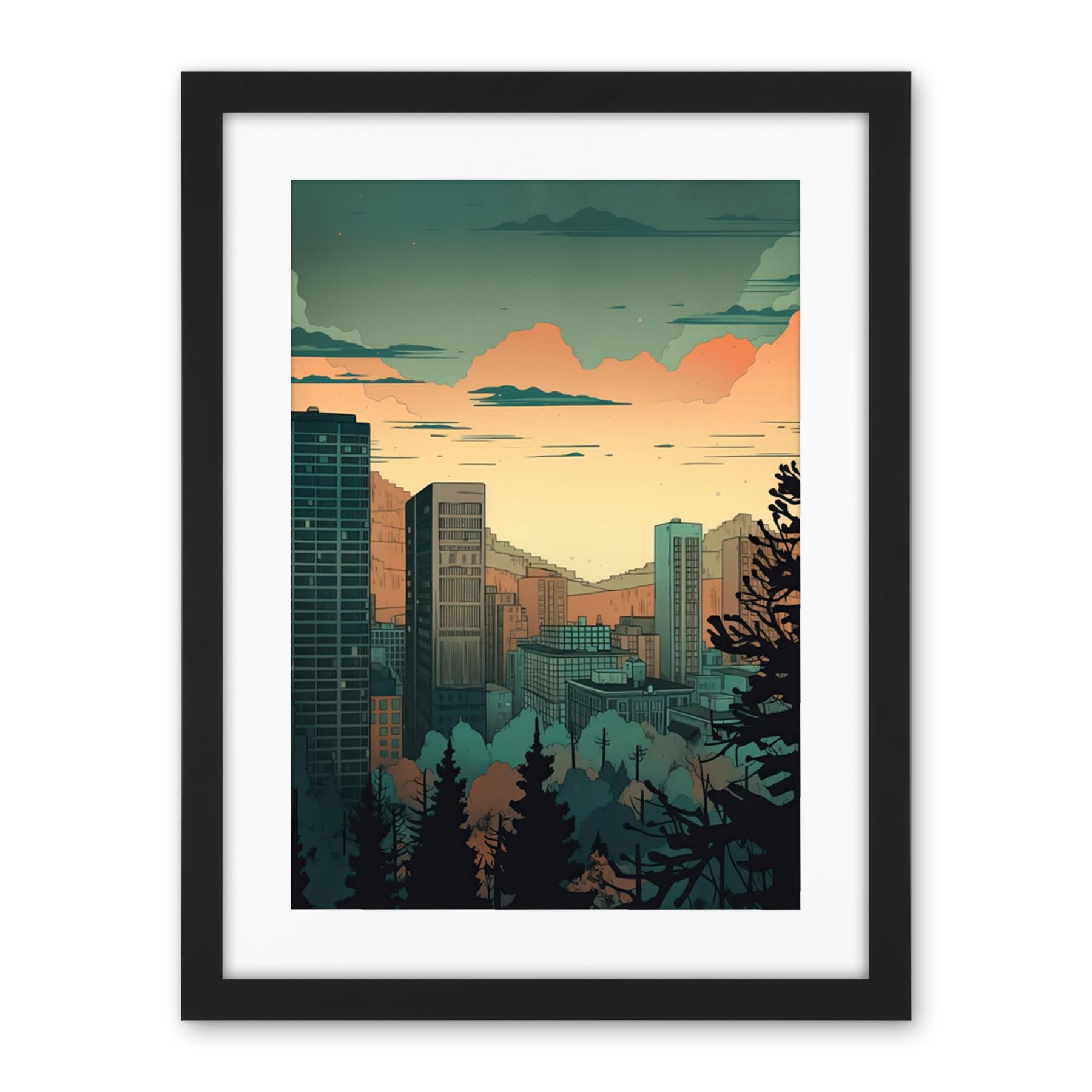 Artery8 Skyscrapers by Forest Urban Architecture Landscape Artwork Framed Wall Art Print 18X24 Inch