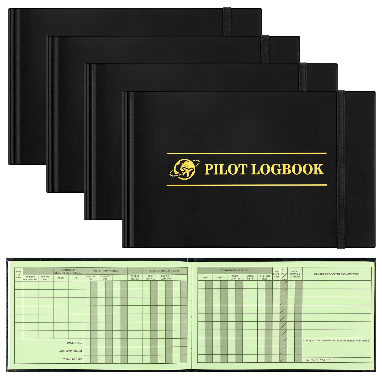 ReliThick 4 Pcs Pilot Logbook Black Hardcover Pilot Log Book Flight Log Book(Stylish)