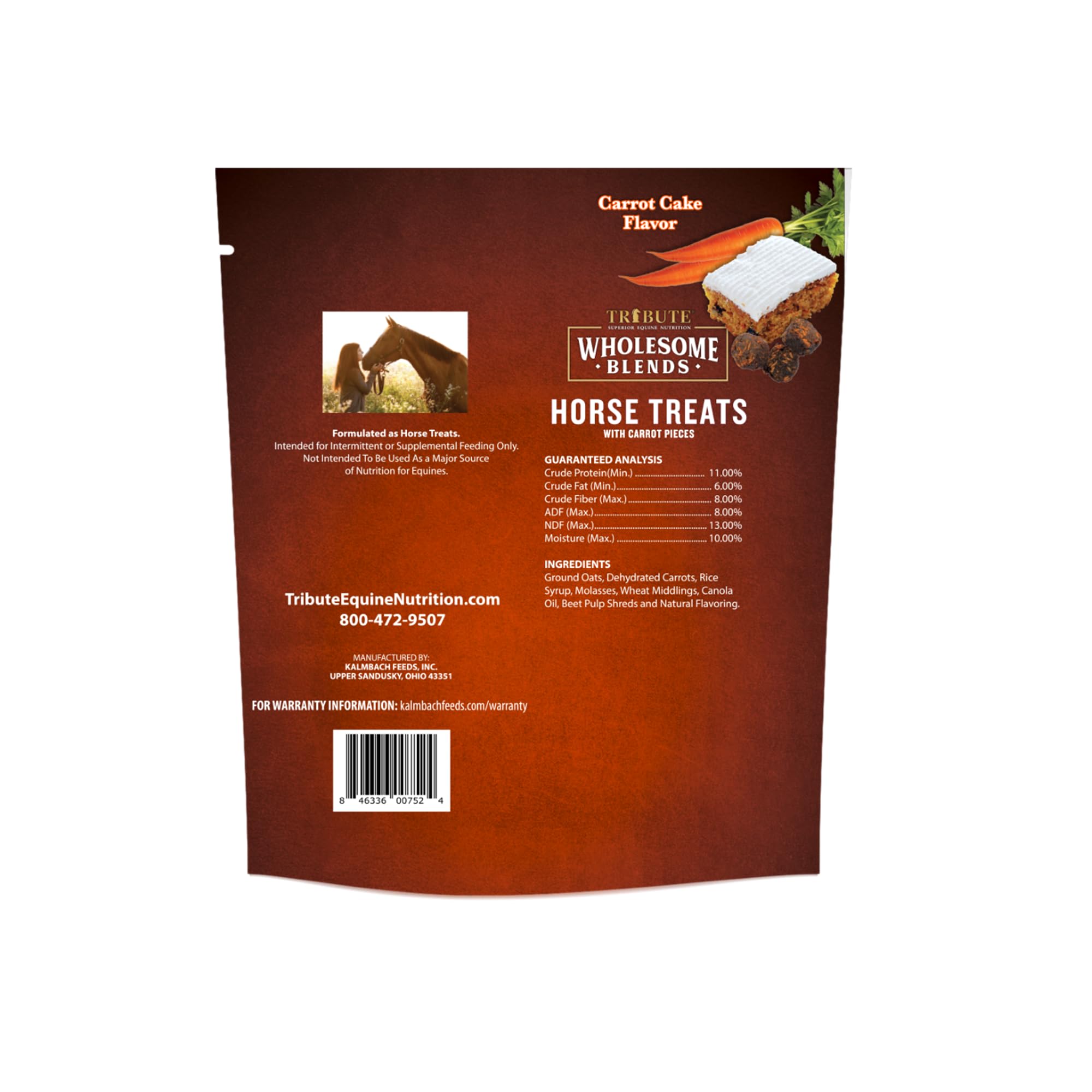 TRIBUTE Wholesome Blends Soy-Free Carrot Cake Flavored Horse Treats, 1.5 lb Bag