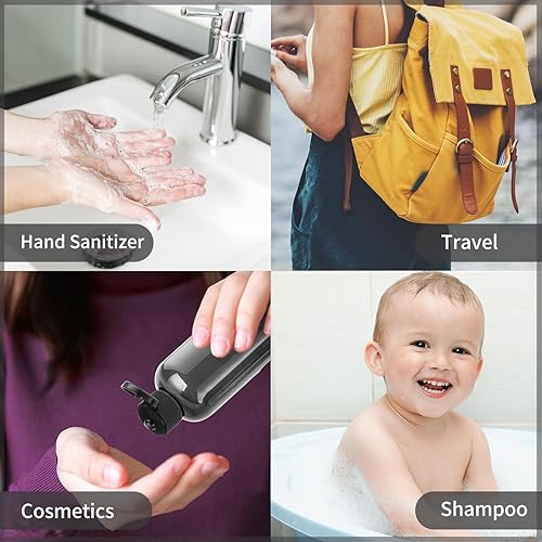 Vista 21 de LISAPACK Botellas de viaje de 3.4 onzas para artículos de tocador, recipientes de plástico de tamaño de viaje para champú acondicionador aprobado