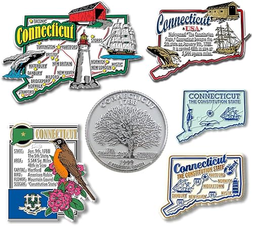 Miniatura 1 de Connecticut - Juego de imanes estatales de seis piezas de Classic Magnets, incluye 6 diseños únicos, recuerdos coleccionables fabricados en los