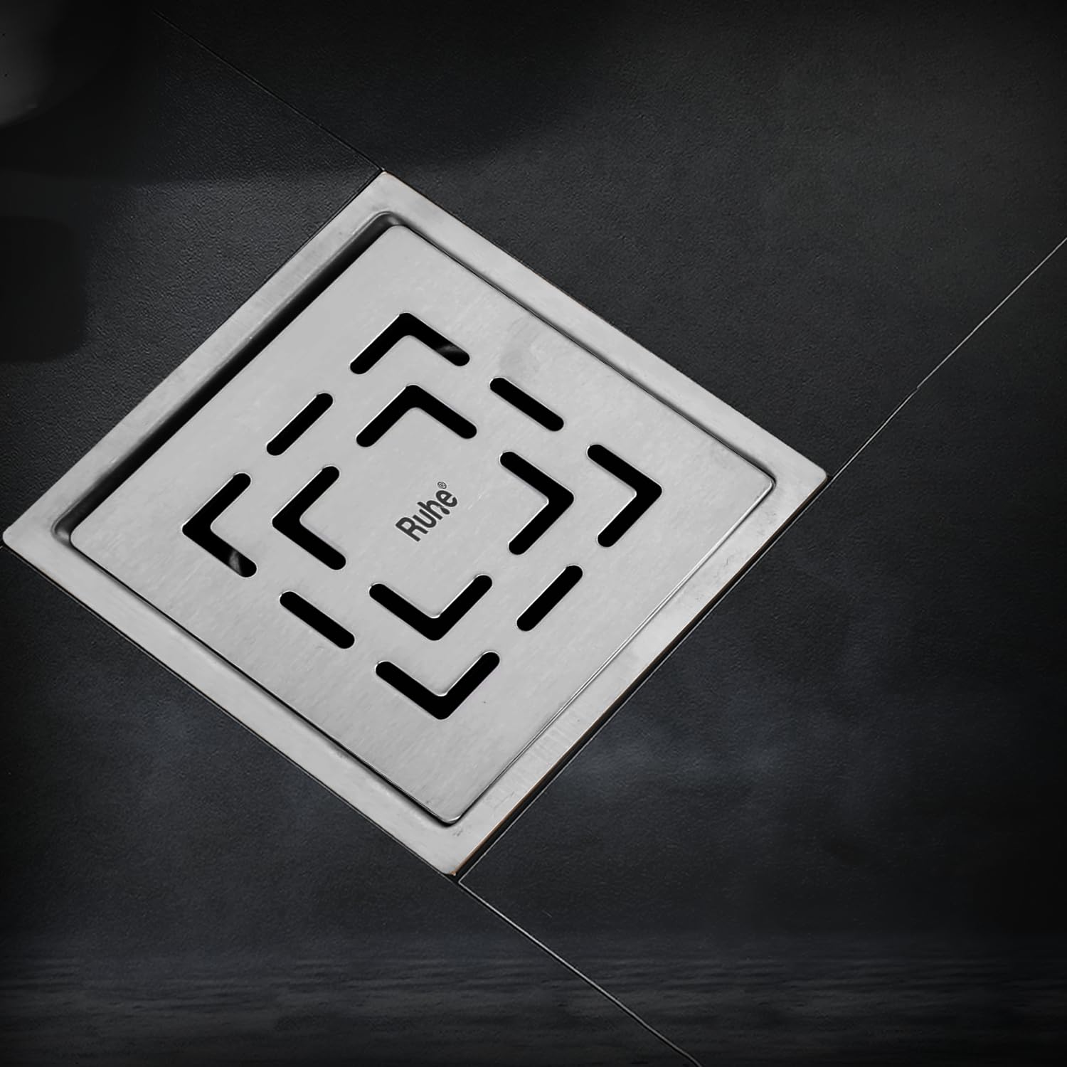 Ruheยฎ Sapphire Exclusive Square Flat Cut Floor Drain | 304-Grade Stainless Steel Drain Jali with Matte Finish | 5 x 5 inches | Floor Drainer with Cockroach Trap/Jali