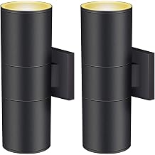 wowlite Outdoor Wall Sconce, Cylinder Up & Down Light, Matte Black, 2 Pack