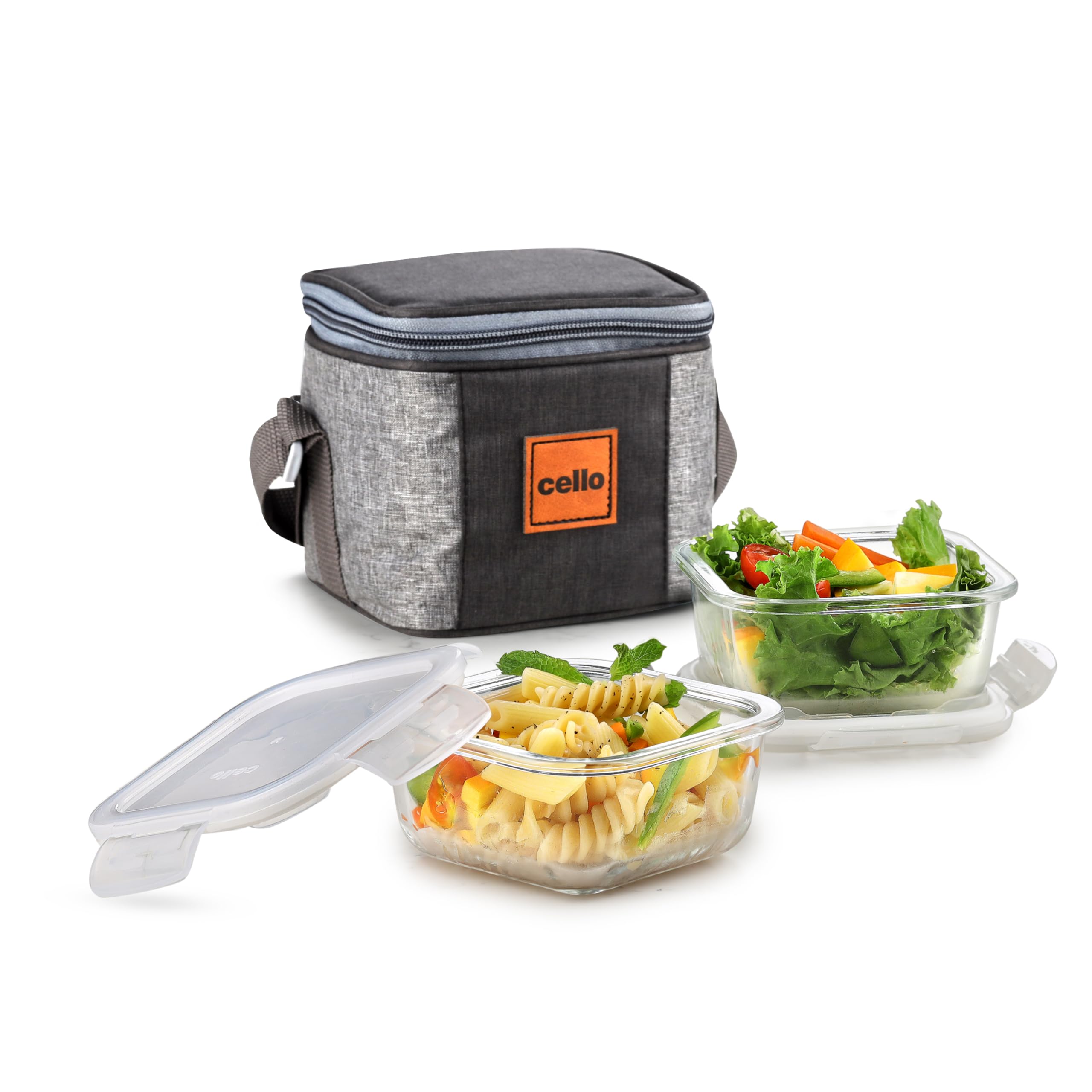 CELLO Glassy Square Lunch Box Set of 2 Pcs (320ml x 2) with Jacket For Office, Transparent | Microwave Safe Leadfree Toughened Glass, Airtight Leakproof Adjustable Carry Strap Tiffin Box For Daily Use-image-29