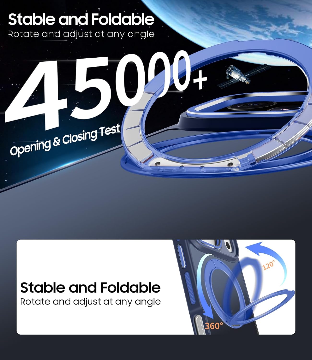 TOBOVON for iPhone 17 Pro Case with 360 Magnetic Ring Stand, Fit MagSafe, Military-Grade Shockproof Protection, Non-Slip Slim Translucent Protective Phone Cover, Blue