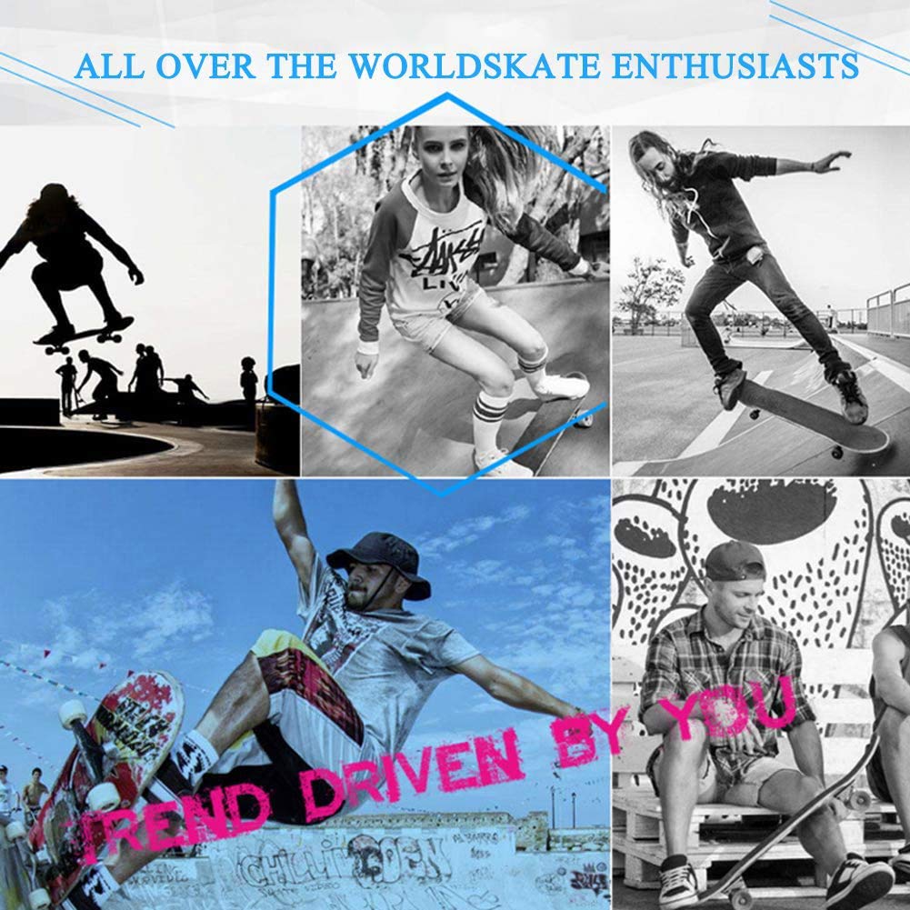 Skateboards para principiantes, 31 x 8 pulgadas Tableros de patinaje estándar completo Doble patada 7 capa cubierta de arce Concave Skateboard para niñas niños niños adolescentes jóvenes adultos,A