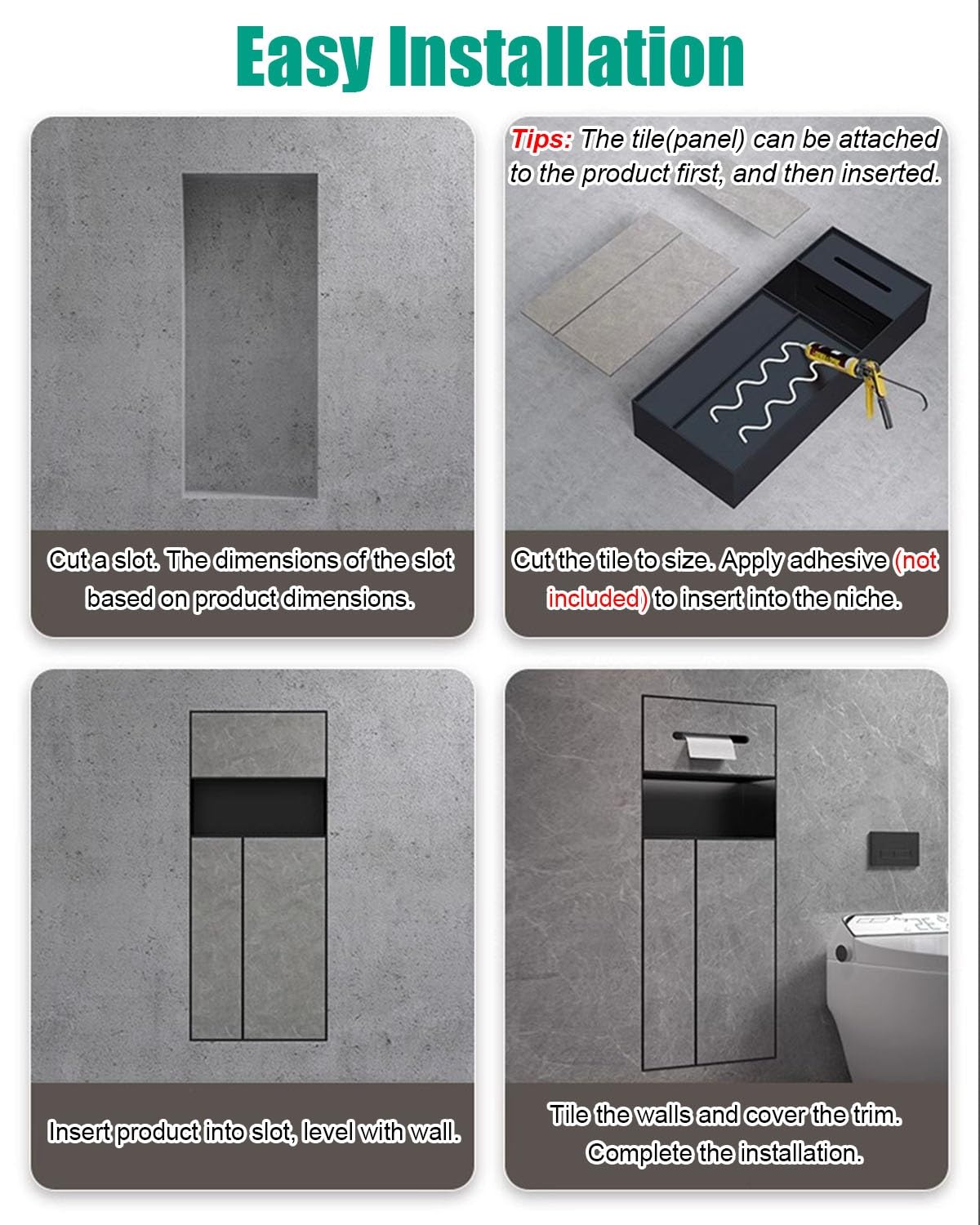 Vibeo Wandnische Dusche Versenkter Toilettenpapierhalter mit Abfalleimer, Toilettenpapiernische in Der Wand mit Spender, Eingelassene Wandregale für Das Badezimmer
