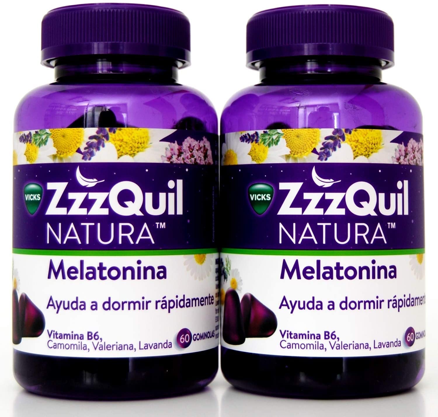 Zzzquil Natura Melatonina, Ayuda a Dormir Rápidamente, 60 Gominolas, Vitamina B6, Camomila, Valeriana, Lavanda.- PACK 2UN. (total 120 gominolas)