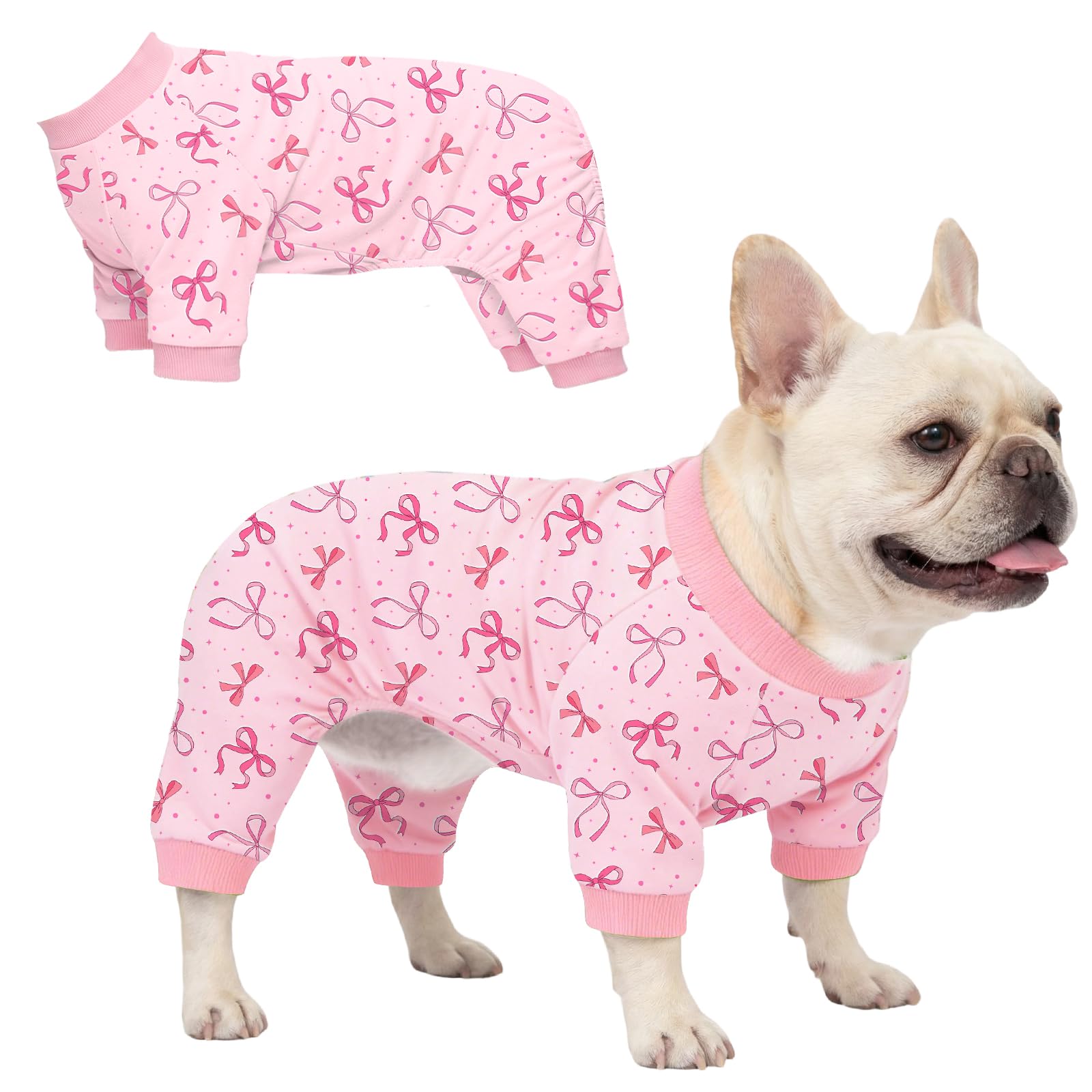 Dog Pajamas for Small Medium Dogs Recovery Suit Dog Pjs Dog Onesie Cute Soft Breathable Puppy Pajamas Pet Spring Summer Stretchy Pjs for Boy Girl - Pink Bows — view 13