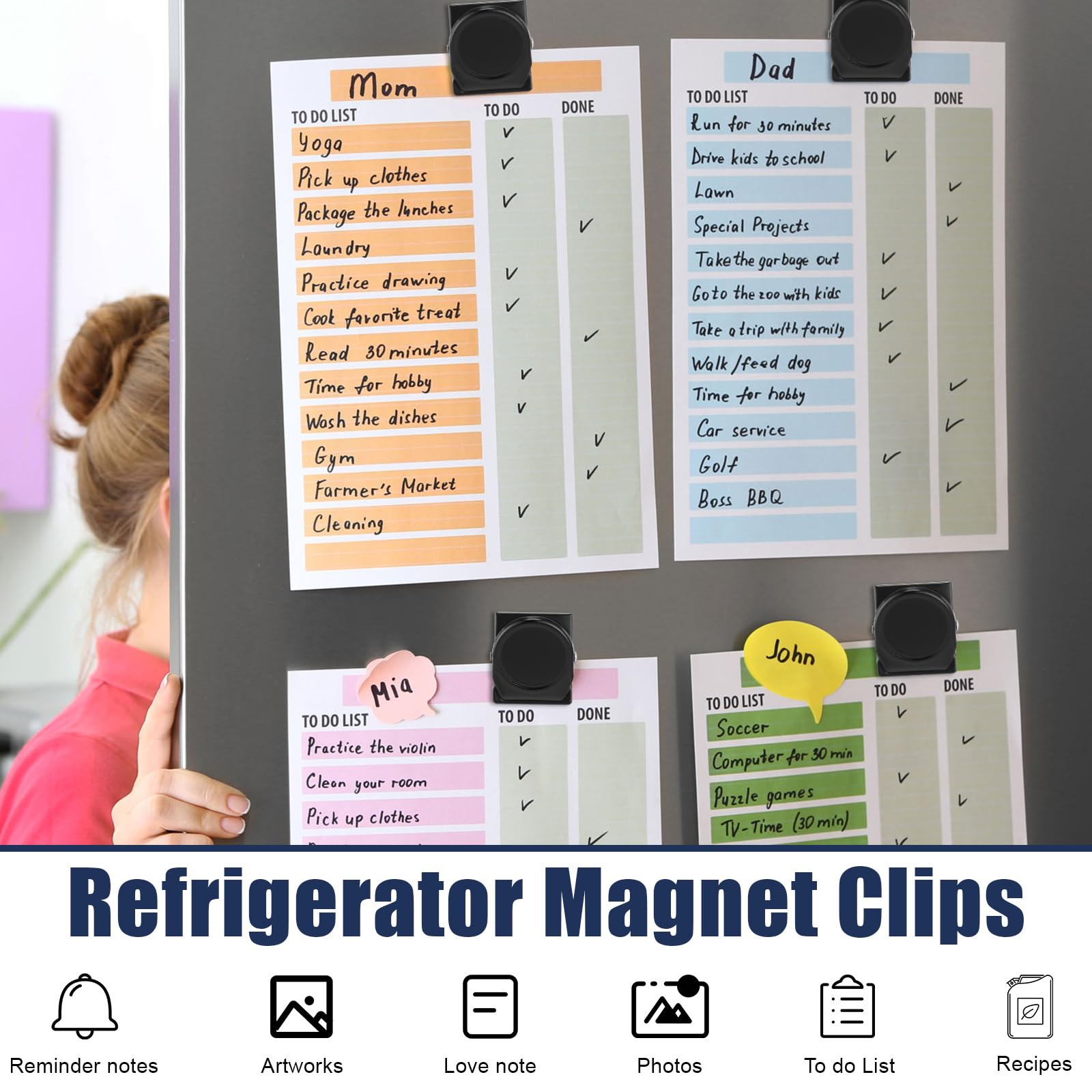 Tenceur Metall-Magnet-Clips, robust, für Kühlschrank, Whiteboard, Magnetclip für Büro, Klassenzimmer, Lehrer, Schule, Schließfach, Zubehör, Schwarz, 54 Stück