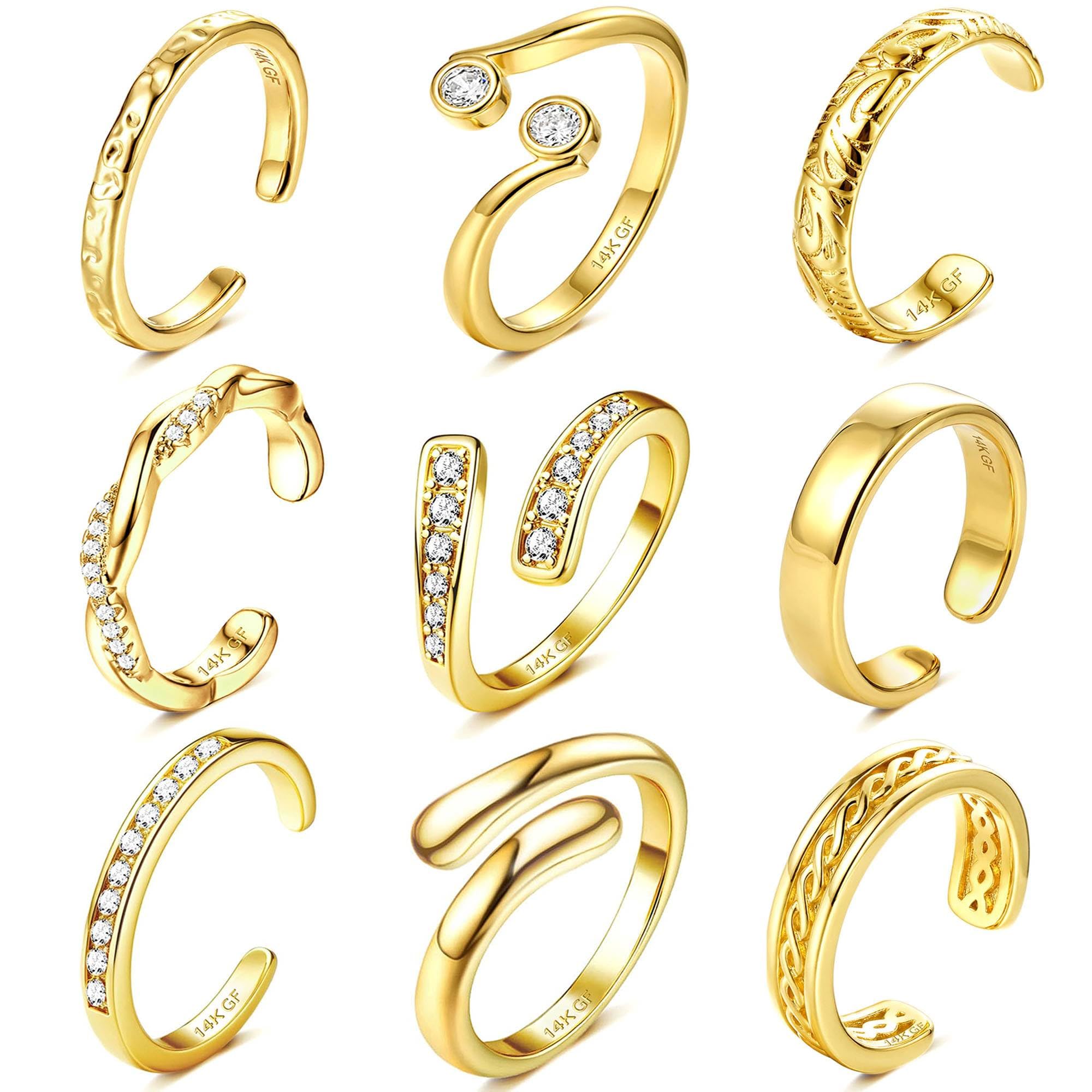 ORAZIO 9 Pz 16 K Oro/Argento Anelli da Piede Donna Regolabile Anello Piede Donna Set CZ Intarsiato Anelli di Impilamento Ipoallergenico Anello Mignolo della Spiaggia di Estate del Accessori Piedi