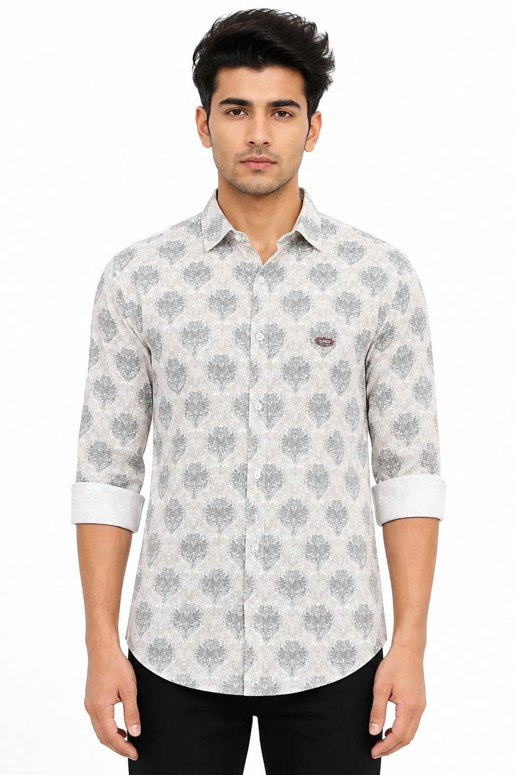 Men's Off White Printed Full Sleeve Regular Fit Casual Shirt-image-46