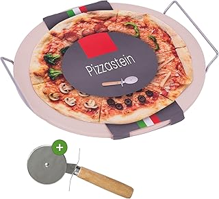 Pizzastein rund 30cm I im Set inkl. Pizzaschneider & E-Book I Schamott Backstein