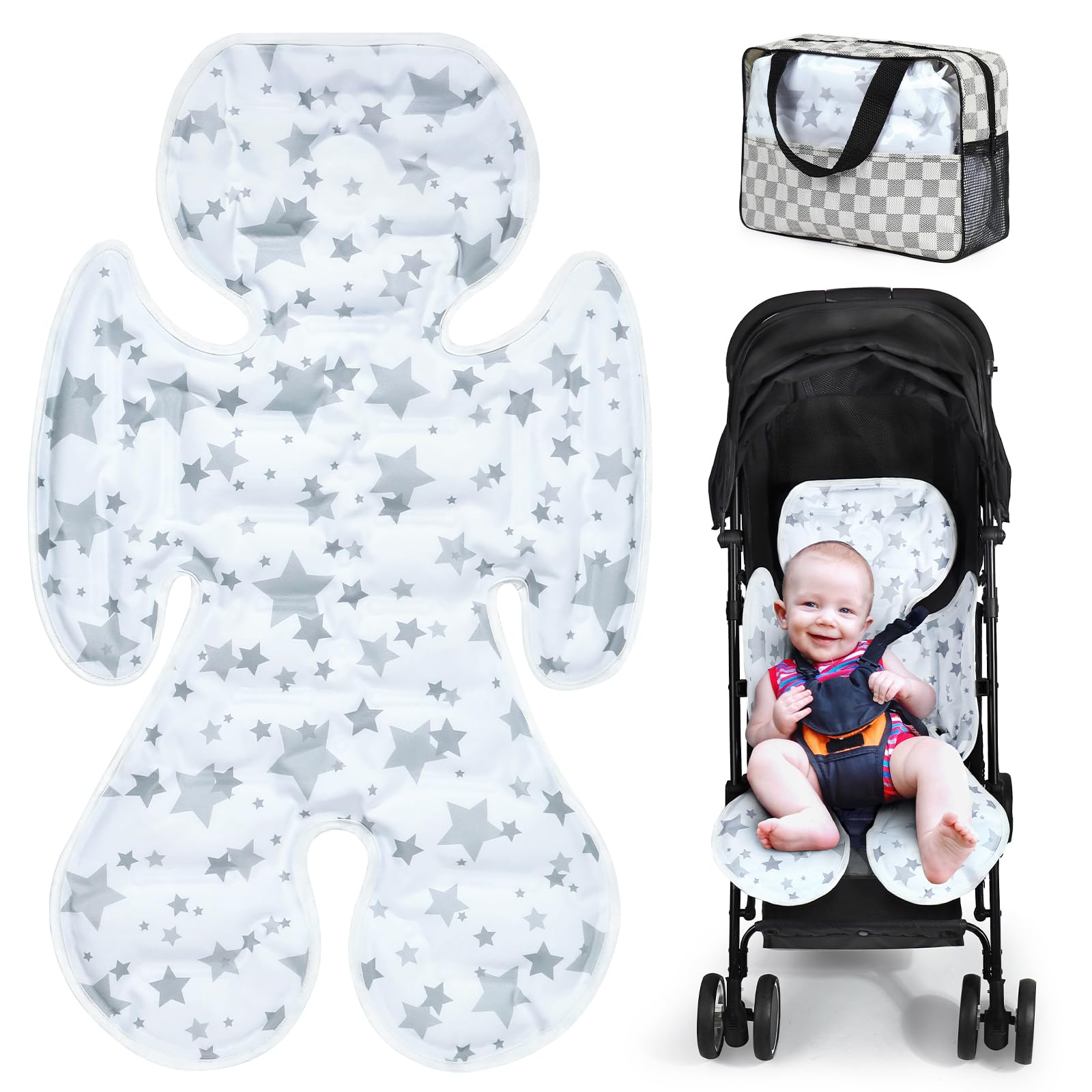 Orzbow Colchoneta Silla Paseo Universal Verano,Reversible Gel Colchoneta Refrigerante Carro Bebe Universal sin BPA,Grande Funda Refrigerante Silla Paseo Universal Verano,para Sillas de Coche y Tronas