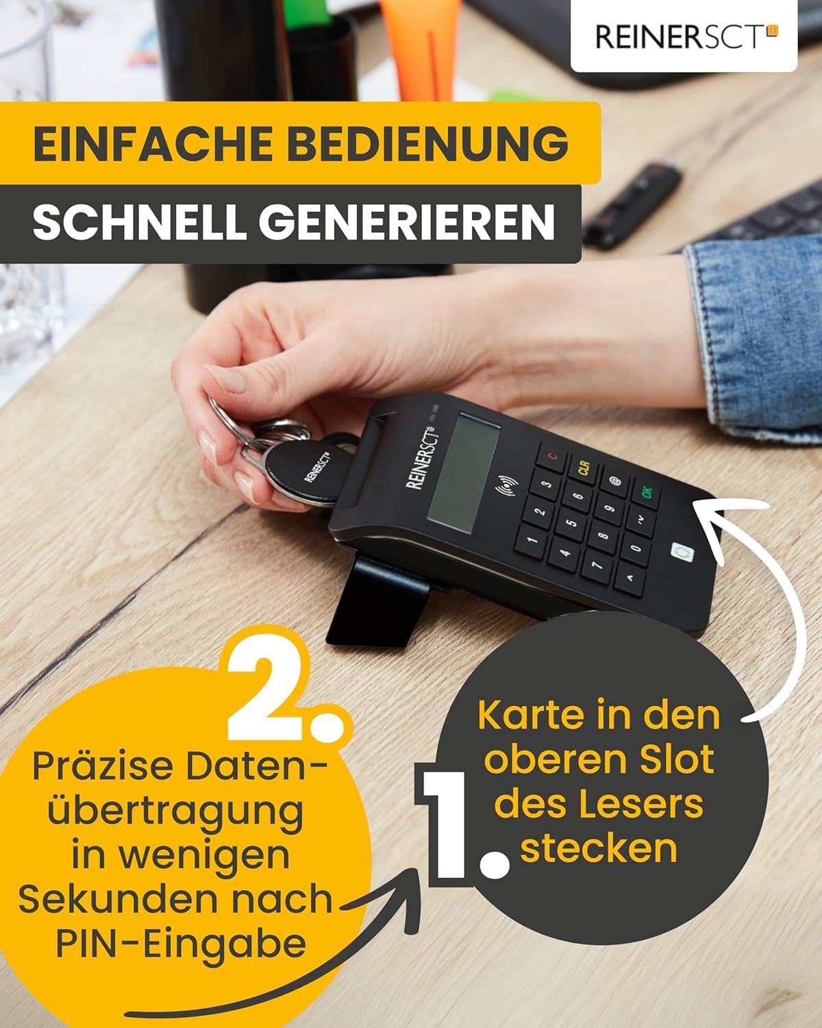 REINER SCT cyberJack RFID Komfort USB-C I Chipkartenleser für RFID-Chipkarten I Kartenlesegerät für den neuen Personalausweis & Online-Banking I Card Reader & TAN-Generator I eID Lesegerät