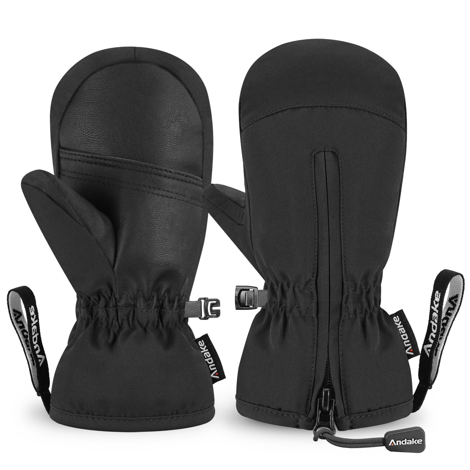 Andake Guantes de Esquí para Niños Impermeable Mitones de Invierno (S(2-4 Year Old), Negro)