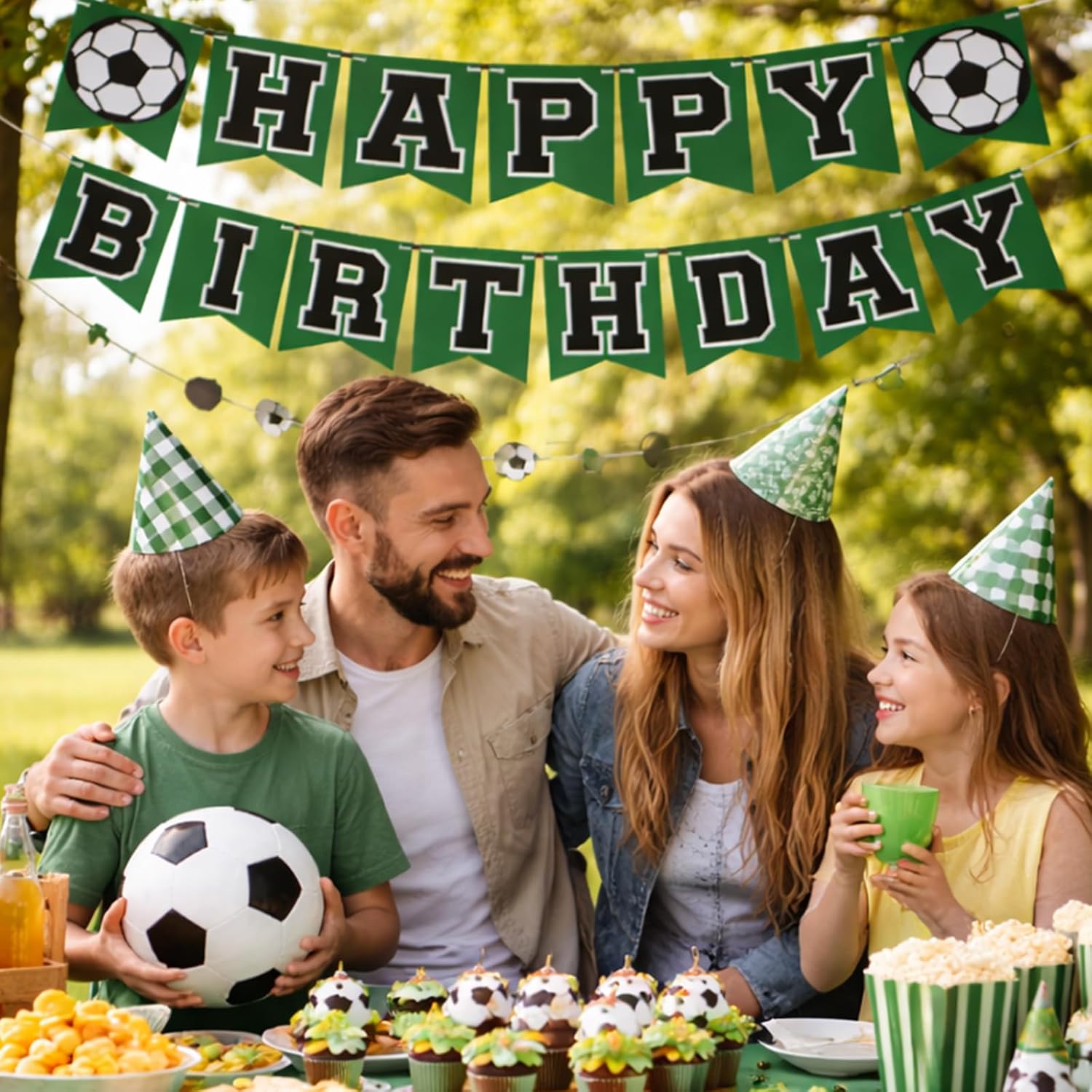 Soccer Happy Birthday Banner,Pre-Strung Green Soccer Theme Birthday Party Decorations Party Supplies,Sports Banner Garland,Soccer Birthday Decorations