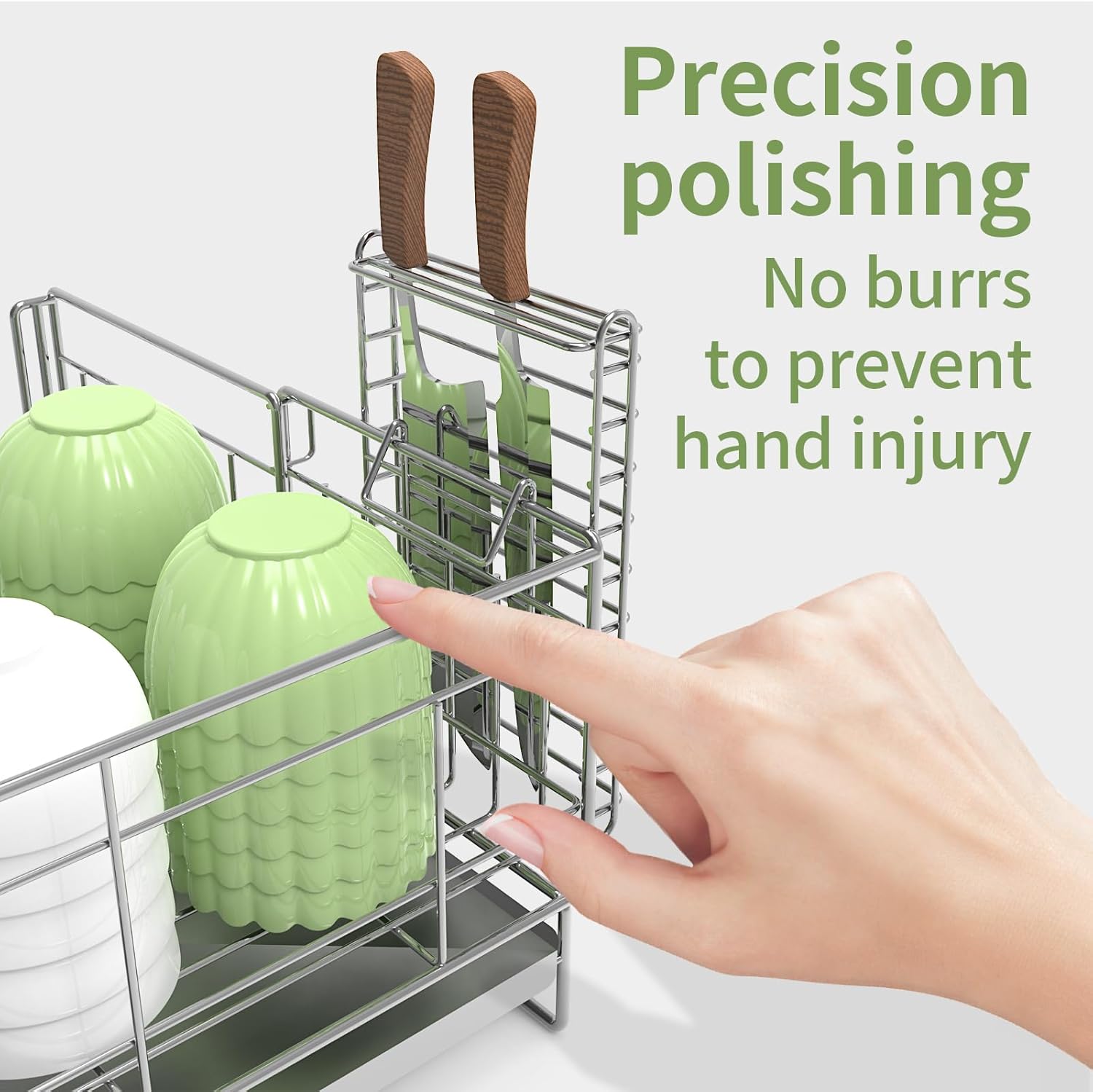 Large Dish Drying Rack - Rust Resistant Dish Rack,Expandable Kitchen Counter,Drainage Board with Sloped Design,Removable Cutlery Holder,Cup Knife Holder,Easy-to-Clean Full Hollow Design-Silver-L