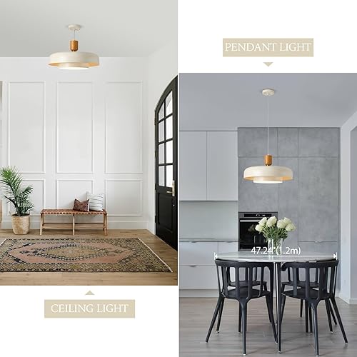 Miniatura 7 de TeHenoo Lámpara colgante blanca moderna, pantalla de 12.2 pulgadas, cadena de altura ajustable de níquel cepillado, acabado blanco mate con pantalla