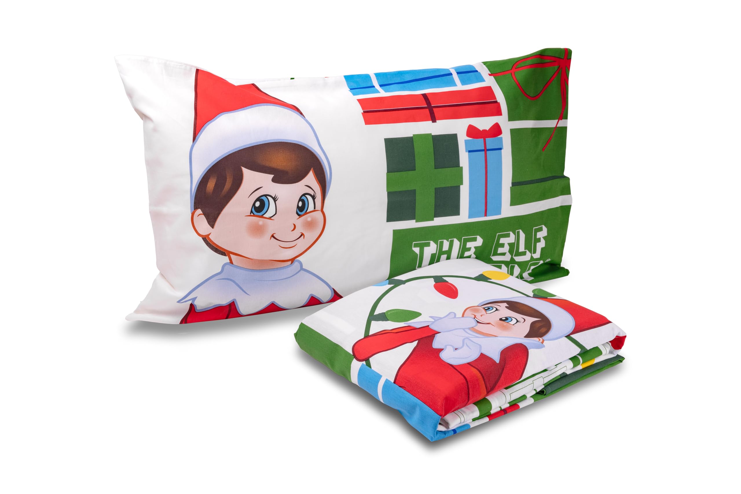 The Elf On The Shelf Single Bed Sheet Set, Single Bed Set, Top Sheet, Fitted Sheet, Pillowcase, 100% Cotton, Christmas