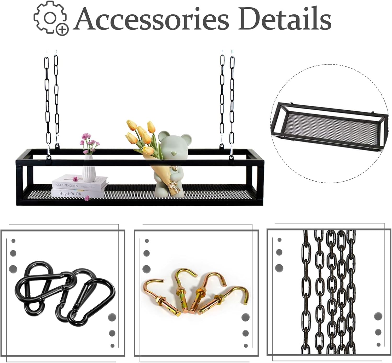 Ceiling Hanging Wine Rack & Floating Metal Plant Wall Shelf for Kitchen, Dining, Bar & Restaurant Decor (60x25x15cm) - Stylish Storage Solution