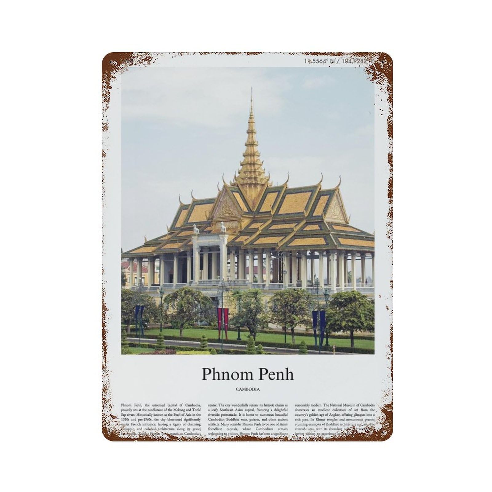xiaoxiaoshen Phnom Penh Cambodia City Scenery Wall Decor Art Metal Tin Poster Modern Home Decor Art Home Bar Shop Decorations Vintage Sign 40x30cm