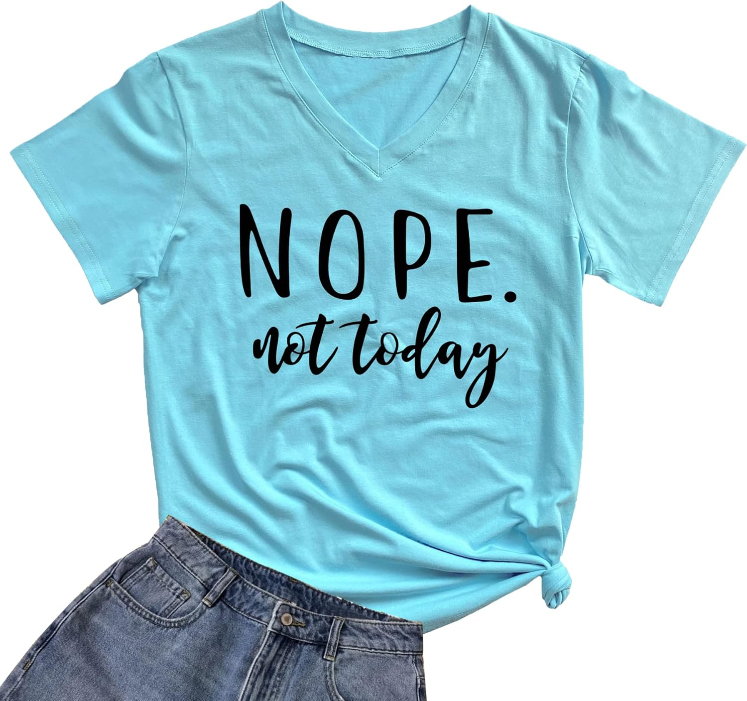 DANVOUY Women's V-Neck Cute Tees Funny Letter Printed T Shirt Graphic Tops