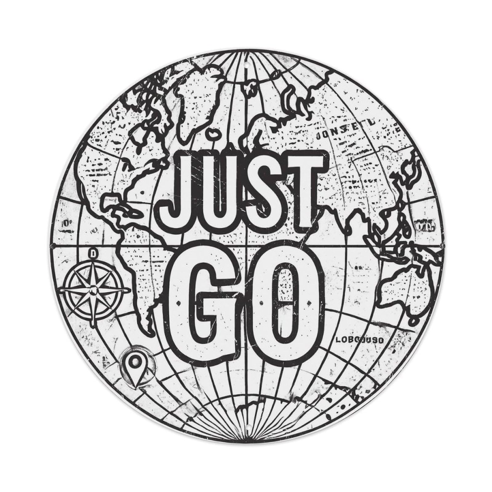 Yrnq 8X8inch Vintage Style Vintage World Map With Compass Just Go Traveler Metal Tin Sign