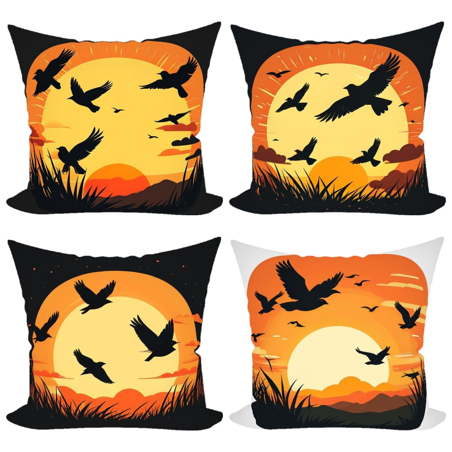 Fall Throw Pillow CasesPillow Case Decoration for Living Room Couch Window Bay - Sunset. Vector Illustration Pillowcases Vibrant - - Durable Sky Decor 18 X 18 Inches 4Pcs