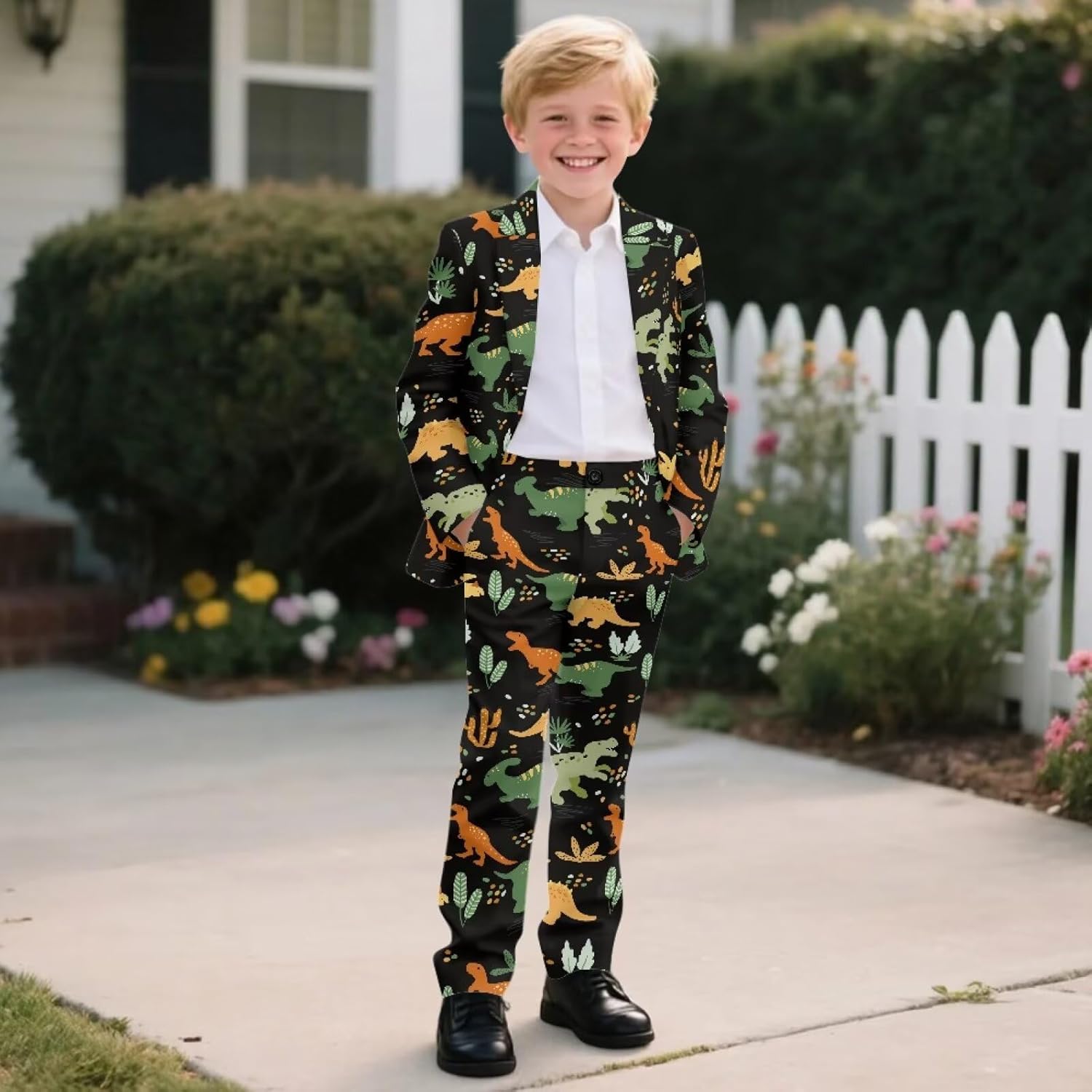 Boys Holiday Suit 2 Piece Set 2026 Funny Print Blazer Slim Fit Formal Pants for Holiday Party 6-14 Years
