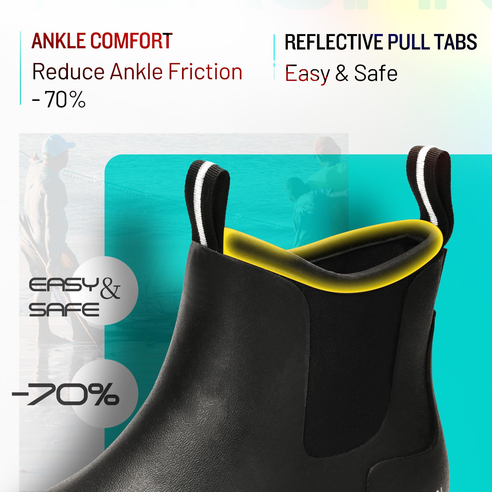 Furuian Stivali da uomo Stivali da pesca Stivali da pioggia impermeabili Stivaletti alla caviglia Slip On Neoprene Gomma Calzature Chelsea Stivali Uomo per Giardinaggio Pesca Canottaggio Campeggio