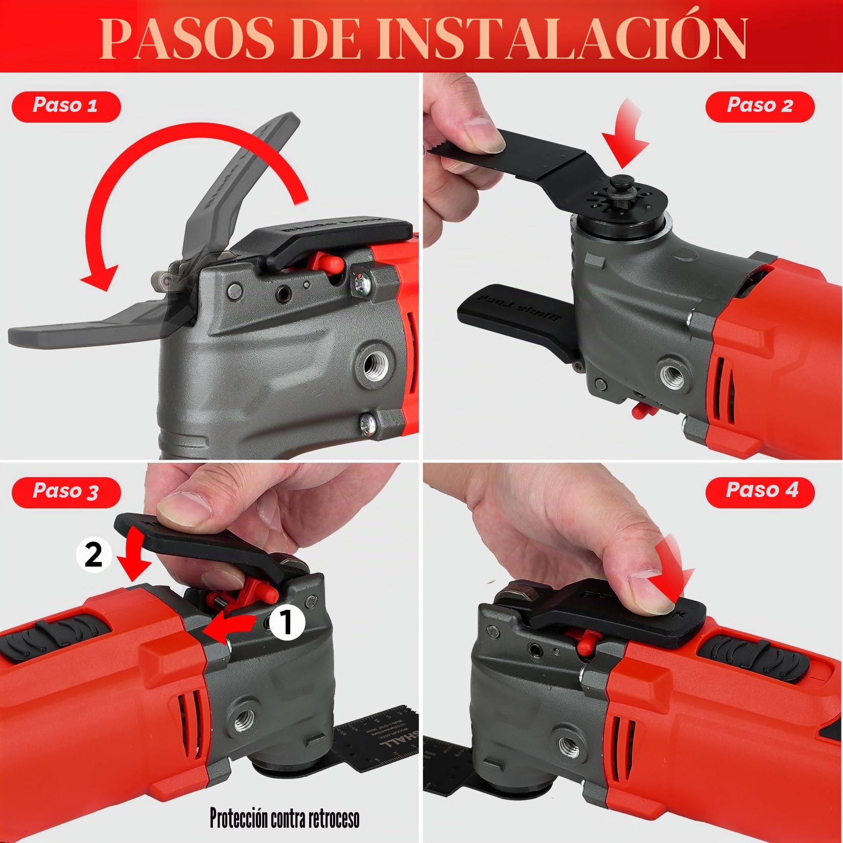 SHALL Herramienta oscilante, kit multiherramienta oscilante de 300 W con ángulo de oscilación de 3°, 6 velocidades variables, empuñadura auxiliar y 40 accesorios de sierra.