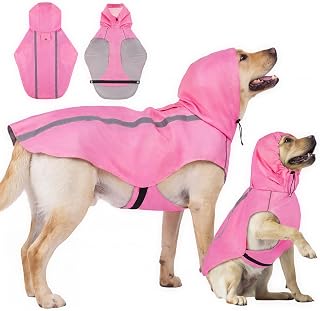 Pink Dog Raincoat with Reflective Strip Hoodie, Waterproof Poncho，2XL | Reflective Safety Trim, Waterproof & Breathable, Adjustable Hood, Leash-Friendly Access Hole, Easy On & Off Design
