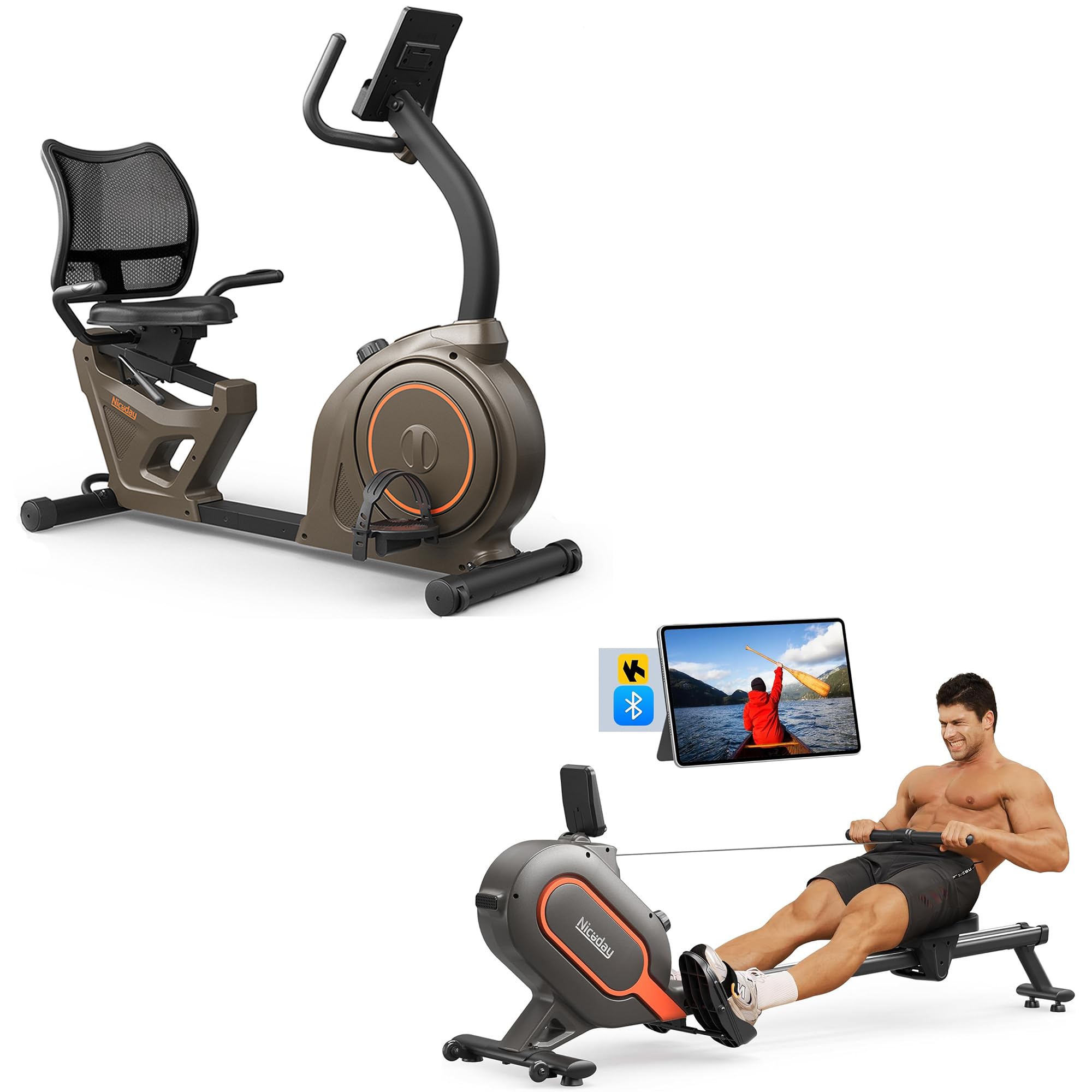 Niceday Recumbent Exercise Bike & Rowing Machine, 16 Resistance Levels and Smart Bluetooth