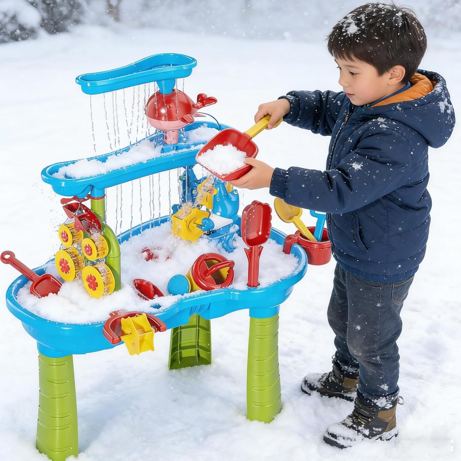 Sand Water Table, Toddlers Sensory Play Table Rain Showers Play Table Toy for Summer Beach Kids 2+