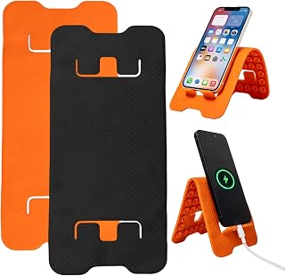 Jiexily アップグレードポータブル折りたたみ式シリコン電話ホルダー 吸盤付き柔軟なアルミニウムスタンド 飛行機ガジェット 調節可能なスタンド 携帯電話/タブレット/ノートパソコン/デスク/旅行用 (オレンジ+ブラック)