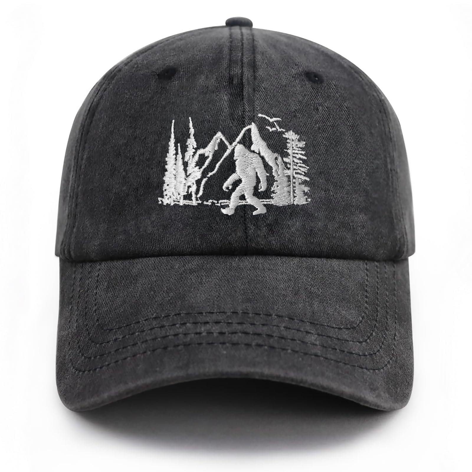 Gaakvrr Unisex Black-Mountain-2 Bigfoot Hats For Men Women, Funny Adjustable Embroidered Big Foot Sasquatch Baseball Cap, Wild Bigfoot Trucker Hat