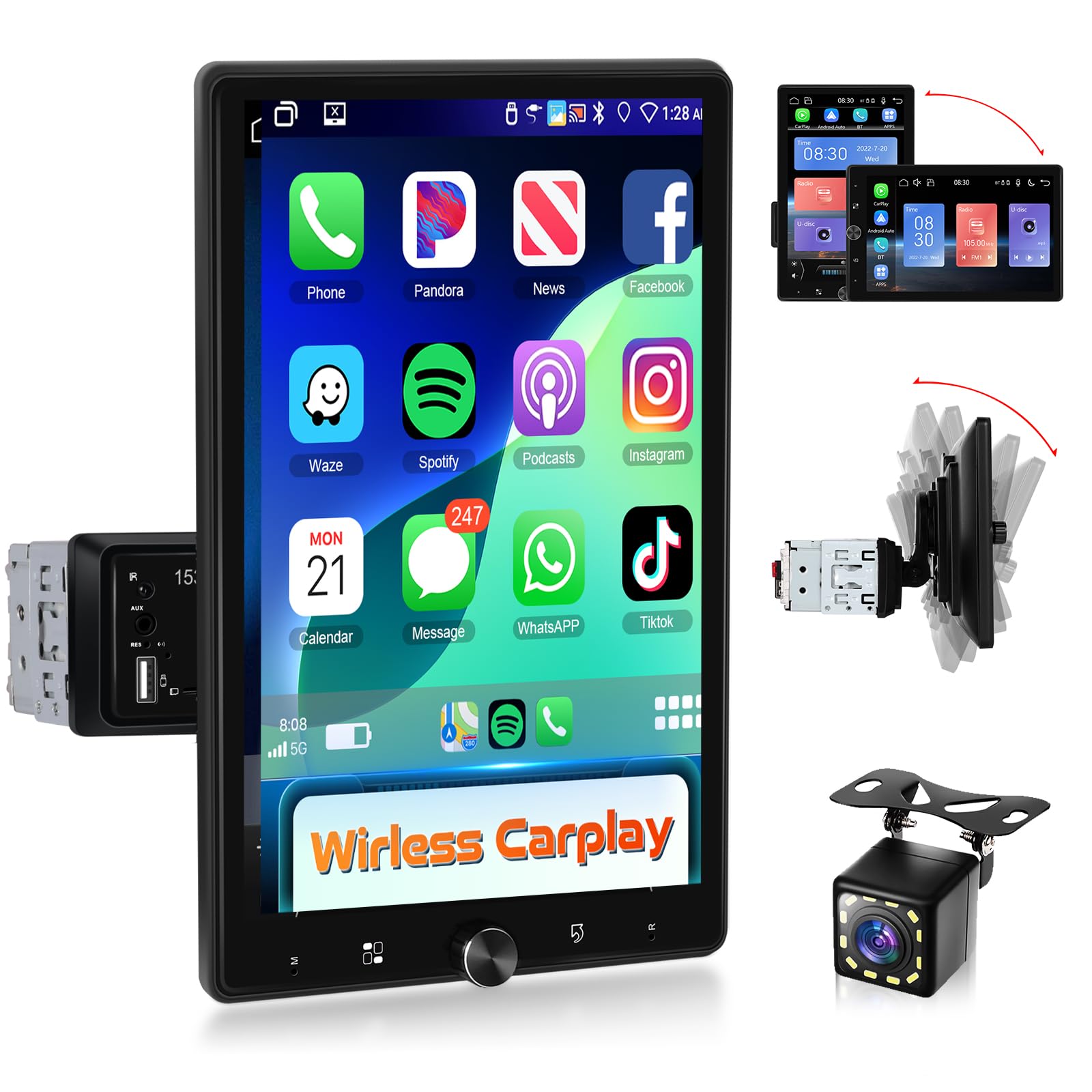 Podofo 10.4" Single Din Radio Car Stereo