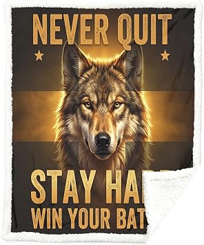 Sleepwish Motivational Wolf Sherpa Blanket Never Quit Blanket Stay | Sherpa; Soft; Bedroom; Motivational Wolf Sherpa Blanket Never Quit; Stay; Hard; Throw; for; Adults; Inspirational; Strength