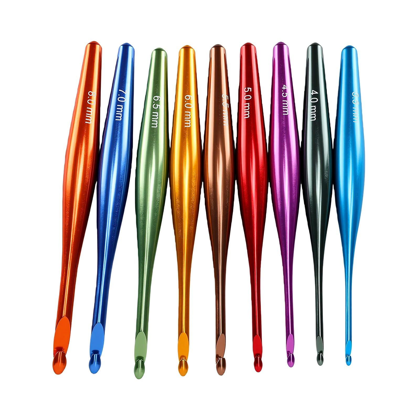 Zunate Zestaw Kolorowych Szydełek 9 szt. 3,5–8,0 Mm Ergonomiczne, Antypoślizgowe Aluminiowe Igły do ​​szydełkowania z torbą do Przechowywania ze Skóry PU, Szydełka Swetrów, Szalików Koce