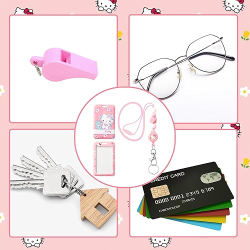 Miniatura 6 de Soporte para tarjetas de identificación de anime de dibujos animados Kawaii con cordón de cuentas, lindo estuche para tarjetas de identificación con