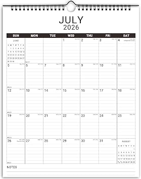 Calendar 2026-2027, July 2026-June 2027 12 Month 11.5x14.8 Hanging Wall Calendar Paper Work Calendario 26-27 White 2