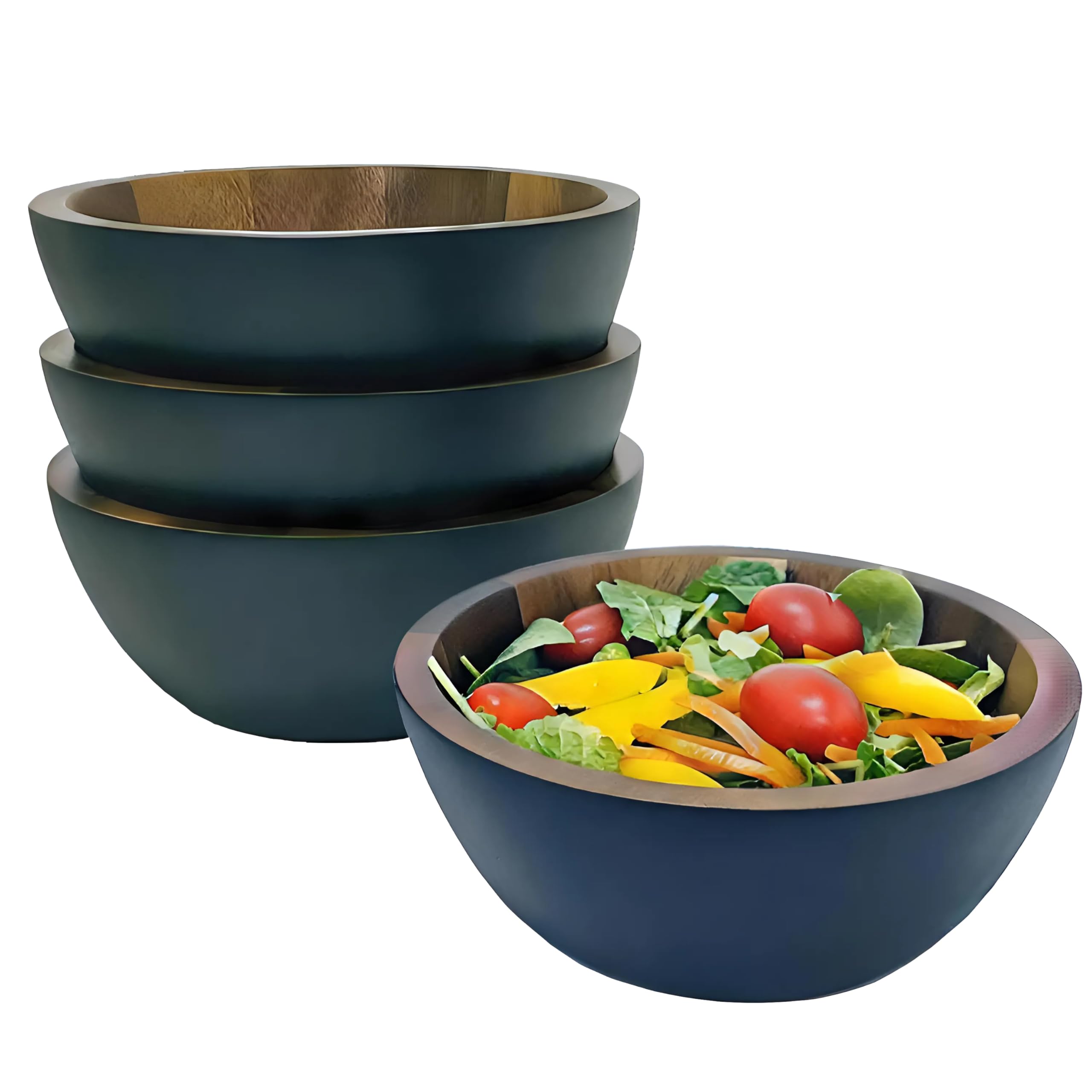 Woodard & Charles Acacia Wood Individual Salad Serving Bowls, Set of 4, 6 1/2